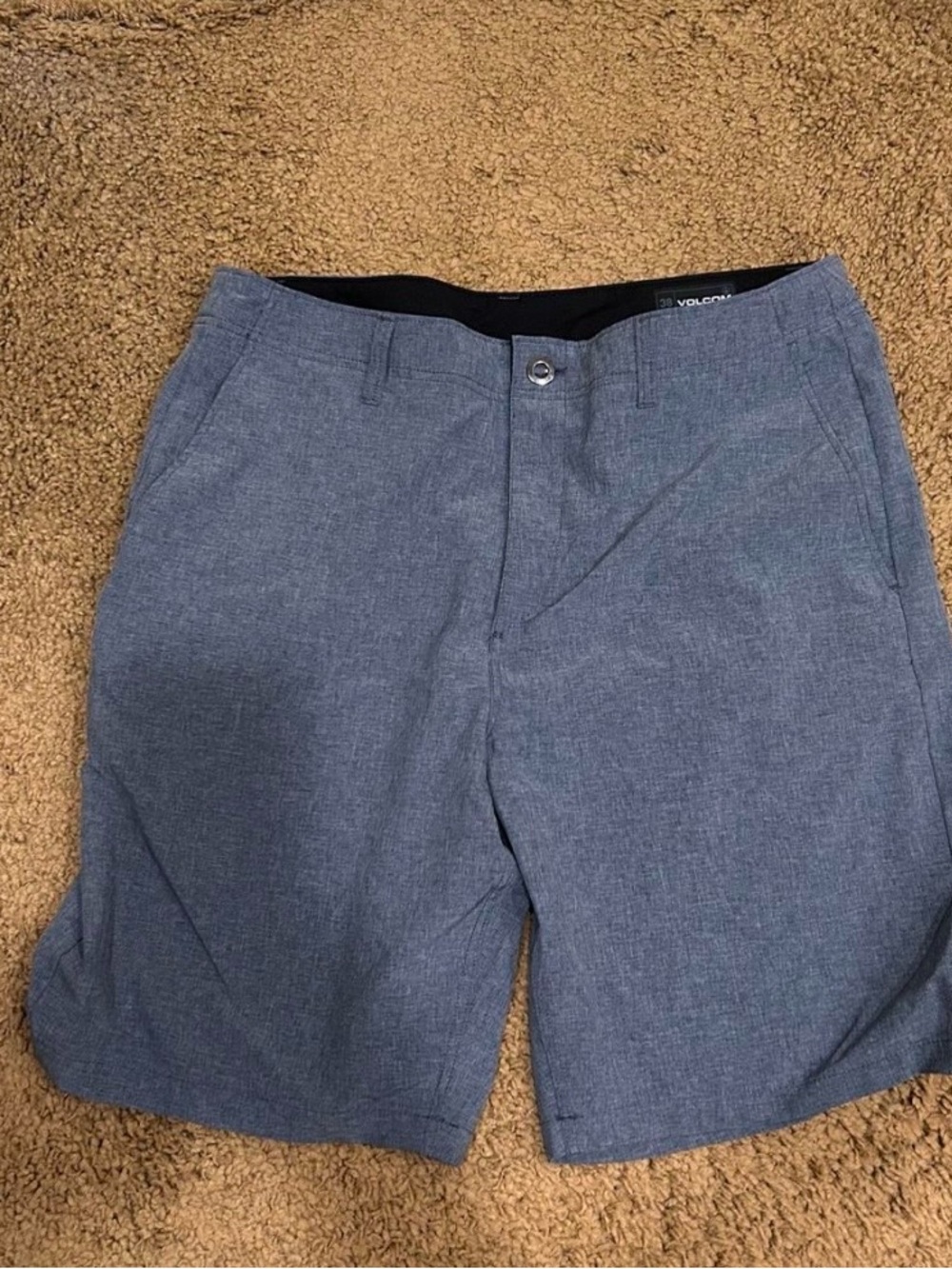Volcom Men’s Hybrid Heather Slate Grey/Blue Flat-Front Shorts.